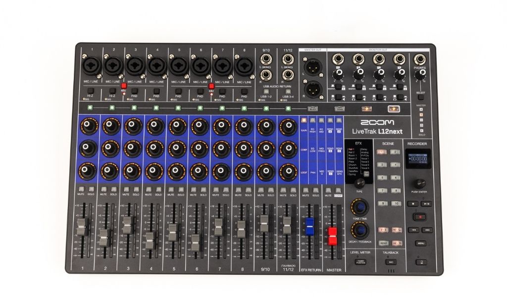 Der Zoom LiveTrak L12next kombiniert Digitalmixer, Recorder und Interface in einem kompakten, übersichtlichen Layout.