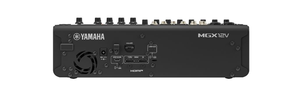 Zentrale Schnittstellen für hybride Setups: HDMI IN/THRU, USB-Audio sowie microSD-Recording machen den Mixer zur Schaltstelle zwischen Audio und Video.
