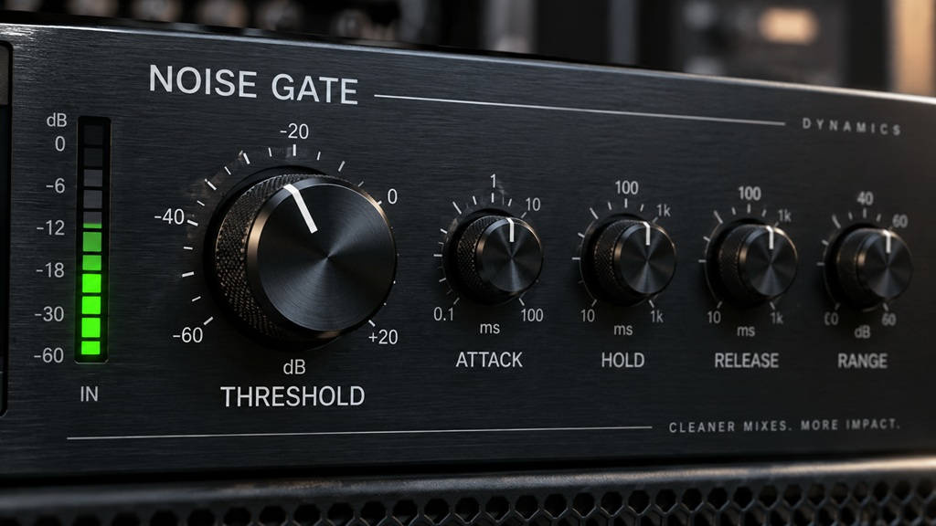 Noise Gate mit Threshold-, Attack-, Hold-, Release- und Range-Reglern zum Noise Gate richtig einstellen im Live-Sound.