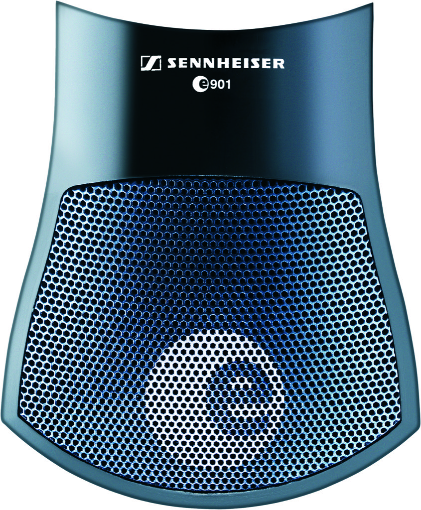 Das Sennheiser e 901 ist ein kompaktes Kondensator-Grenzflächenmikrofon mit robustem Metallgehäuse und großflächigem Schutzgitter.